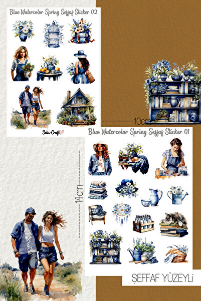 SelisCraft Mavi Bahar Temalı Şeffaf Sticker Seti 01-02 Ajanda Planlayıcı Bull...