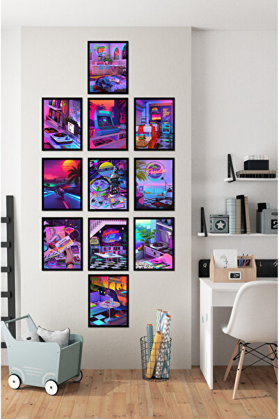 Notpa Decorated Mdf 11 Pieces Paradise Retro Paintings with 3 mm Frame View