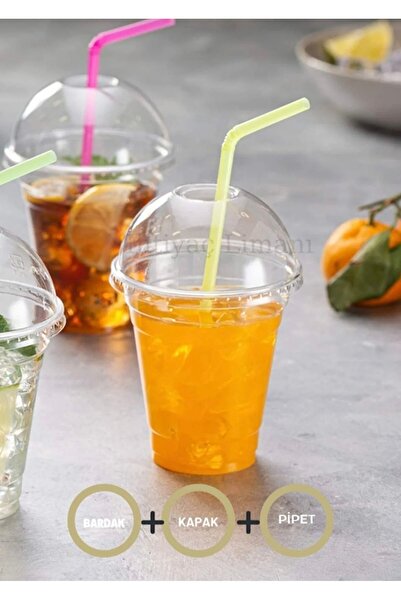 Miopack 250cc pet bardak 50 Adet kapaklı ve pipetli