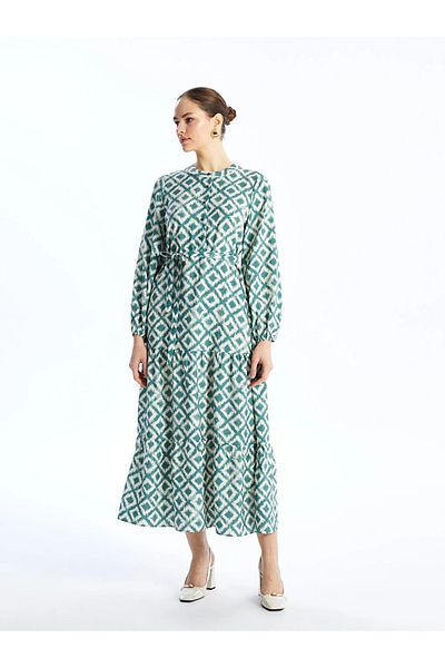 LC Waikiki AYMİRA SHIPPED BY STORE!!STYLISH MODEST Crew Neck Patterned Long Sleeve Women's Dress