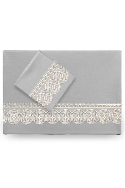Çeyiz Bahçesi Σετ παπλωματοθήκη Ahu French Lace Grey Διπλό Σετ Παπλωματοθήκης