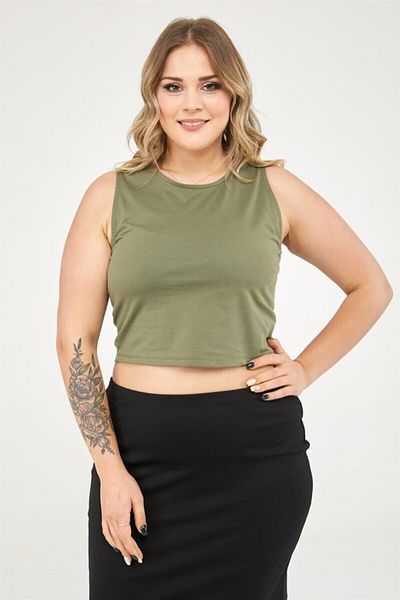 Seamoda Γυναικείο Χακί Στρογγυλό Στολίδι Crop