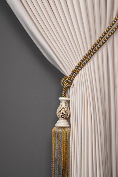 Saççax Exclusive Smoked and Gold Color White Core Detailed Background Curtain...