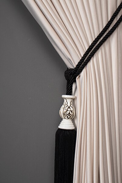 Saççax Exclusive Culoare neagră Alb Carot Detaliat Fundal Cortina Broderie Br...