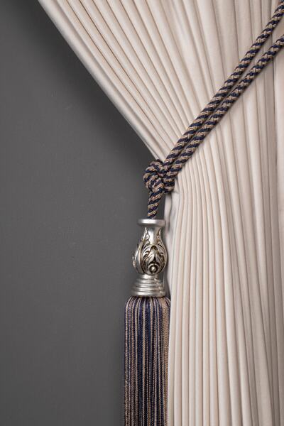 Saççax Exclusive Μπαμπού μπαρόκ φούντες μπρασόλ - Σκούρο μπλε και βιζόν, λεπτ...