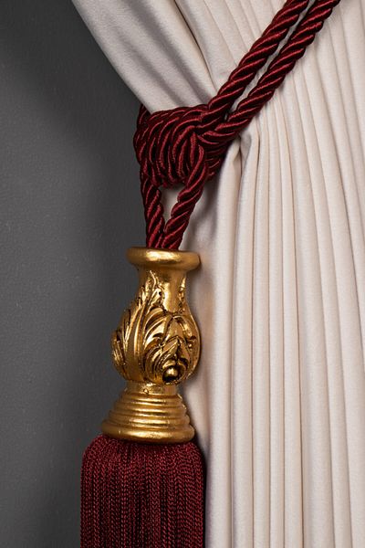 Saççax Exclusive Claret Red Color Gold Core Detailed Background Curtain Tie Classic Baroque Tasseled Braçol