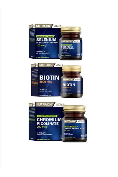 Nutraxin Biotin 5000mcg +Selenium100mcg + ChromeMineral- Food Supplement 90 Tablets
