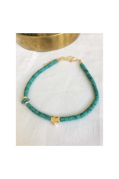 MyladyAccessoriess Green Bead Detailed Sequential Star Hal Hal (Brass Plated)