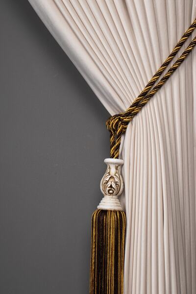 Saççax Exclusive Cafea și auriu Culoare albă Detaliu carot Fundal Cortina de fundal Broderie dublă culoare baroc Brașoletă cu ciucuri