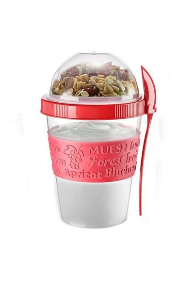 Titiz Plastik Yogurt Container with Red Colored Chamber and Fruit Compartment