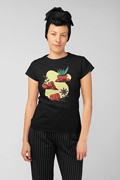 ErTaPassage Μαύρο μπλε κοβαλτίου σε με τύπωμα Γυναικείο T-shirt - T5812385