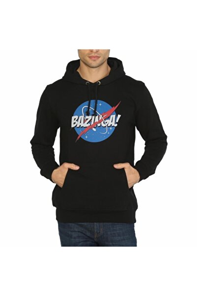 Bant Giyim Big Bang Theory Nasa Bazinga - Black Hooded T-Shirt