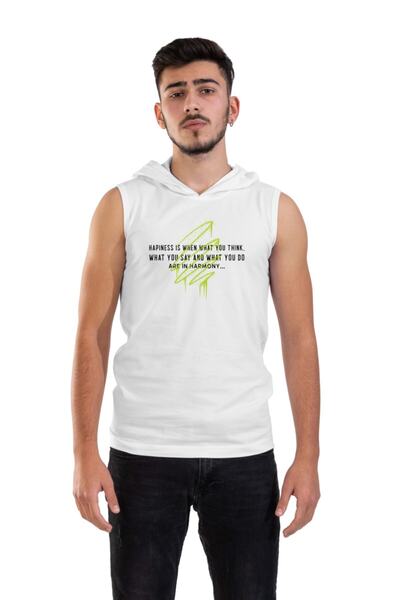 Raf Coll Унісекс біла футболка без рукавів з капюшоном та цифровим принтом