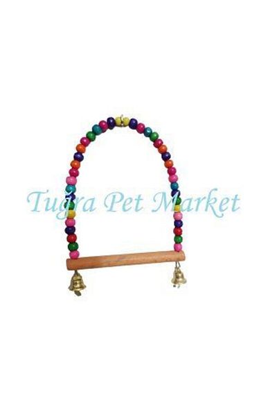 TUĞRA PET MARKET Wooden Beaded Bird Swing and Wooden Perch Bell Bird Toy