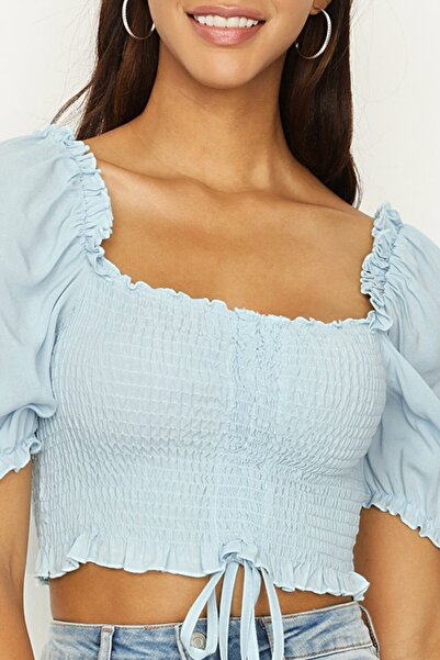 Select Moda Bustieră cu mânecă cu balon Gipeli albastră pentru femei