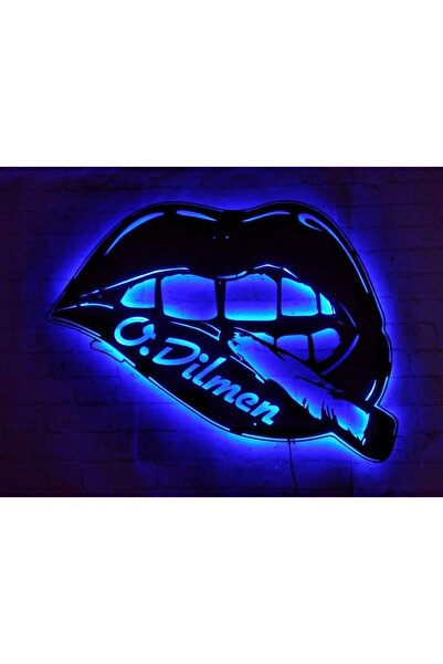 Genel Markalar Dudak Isırığı Tasarımı Ledli Duvar Süsü Mdf Tablo Duvar Aksesu...