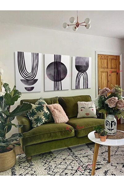 KanvasSepeti 3lü Set Boho Bohem Bohe Retro Art Soyut Tablo Dekoratif Kanvas T...