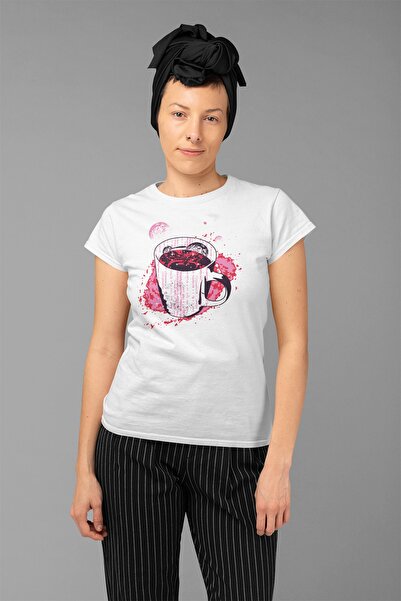 ErTaPassage Cafea Spațială Albă cu imprimeu Femei tricou - T1961542