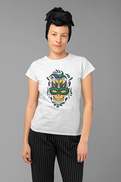 ErTaPassage Mardi Gras alb cu imprimeu Femeie tricou - T2005496