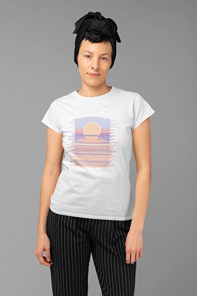 ErTaPassage White Horizon Sunset cu imprimeu Femei tricou - T5790949