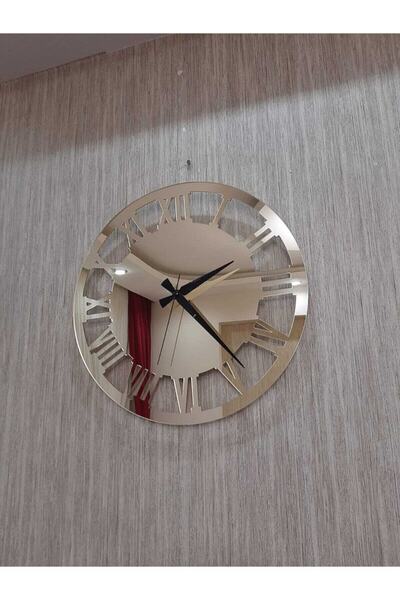 Tuba Decor Küçük Dekoratif Oval Duvar Saati Ekonomik Gold 35x35 Cm Gösterişli Aynalı Pleksi Şık Ev Ofis Saati