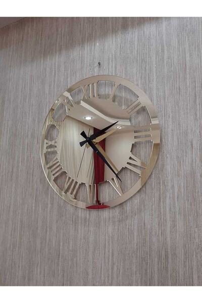 Tuba Decor Küçük Dekoratif Oval Duvar Saati Ekonomik Gold 35x35 Cm Gösterişli Aynalı Pleksi Şık Ev Ofis Saati