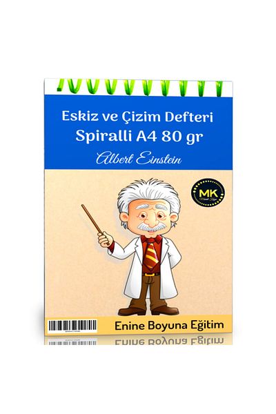 Enine Boyuna Eğitim Einstein Themed Sketch and Drawing Notebook Kraft Spiral 100 Sheets A4 80 Gr