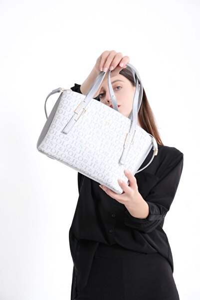 Just Polo Women's White/Grey Hand and Shoulder Bag