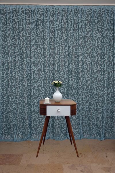 AKÇA TEKSTİL Sultan 2 Blue Color Single Wing Ready-made Planted Pleated Background Curtain 300*260 Cm