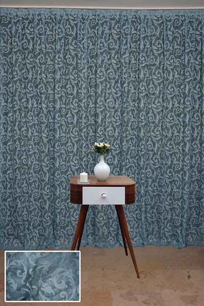 AKÇA TEKSTİL Sultan 2 Blue Color Single Wing Ready-made Planted Pleated Background Curtain 300*260 Cm