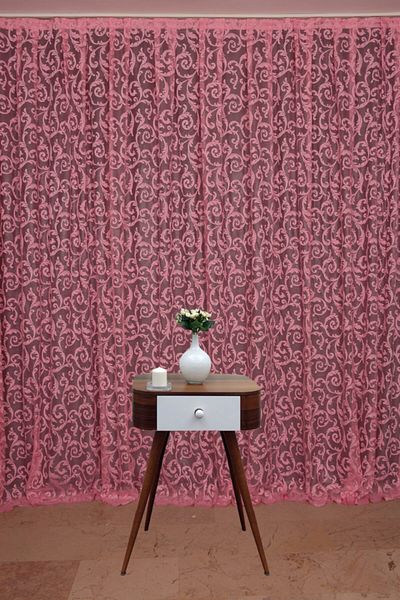 AKÇA TEKSTİL Sultan 2 Pink Color Single Wing Ready-made Planted Pleated Background Curtain 300*260 Cm