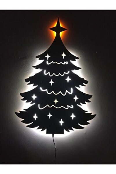 dekoraven Yıl Başı Ağacı-çam Ağacı Yeşil Mdf Led Işıklı