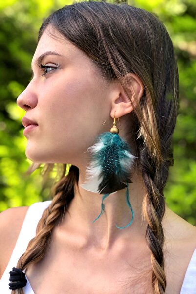 OZZ Hats El Yapımı Domestik Tüylü Tekli Boho Style Bohem Tasarım Küpe