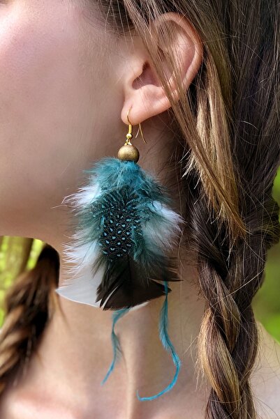 OZZ Hats El Yapımı Domestik Tüylü Tekli Boho Style Bohem Tasarım Küpe