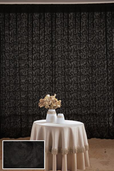 AKÇA TEKSTİL Sultan 2 Model Black Color Single Wing Erected Pleated Background Curtain 300*260 cm (Package Product)
