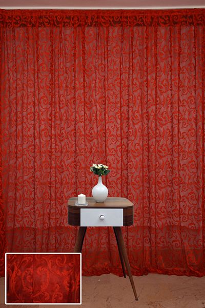 AKÇA TEKSTİL Sultan 2 Red Color Single Wing Ready-made Planted Pleated Background Curtain 300*260 Cm