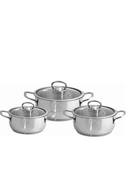 Sole Samira Steel Pot Set with Glass Lid 16 cm 18 cm 20 cm