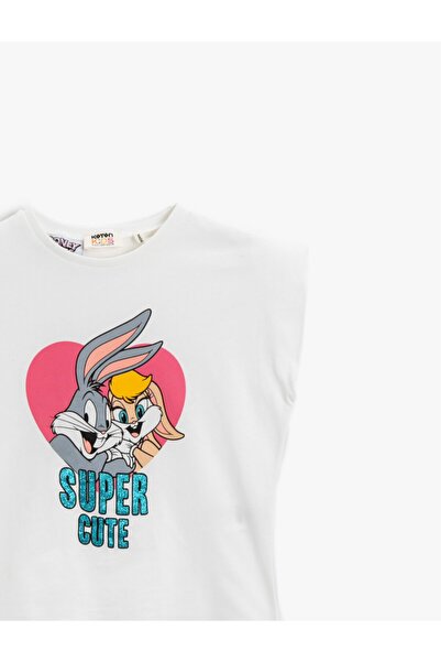 Koton Dívčí špinavě bílé tričko Bugs Bunny s licencovaným potiskem z bavlny