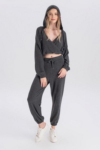Re-clo Kelly Crop, Organic Fabric, Anthracite Melange, Wraped Cropped Sweatshirt