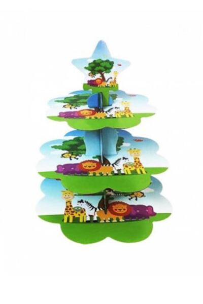 Parti dolabı Safari Temalı Tropikal Sevimli Hayvanlar Kek Standı Cupcake Stan...