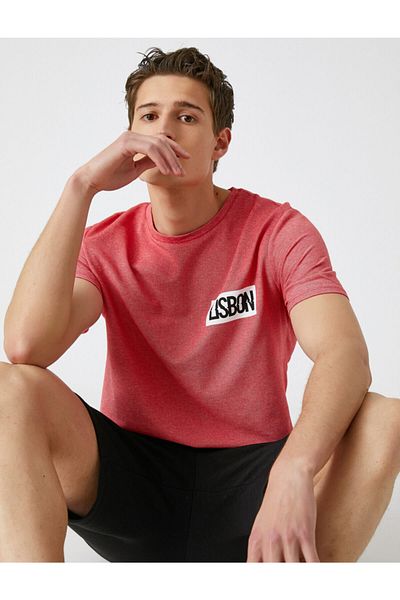 Koton Men's Red Printed T-Shirt Crew Neck Cotton