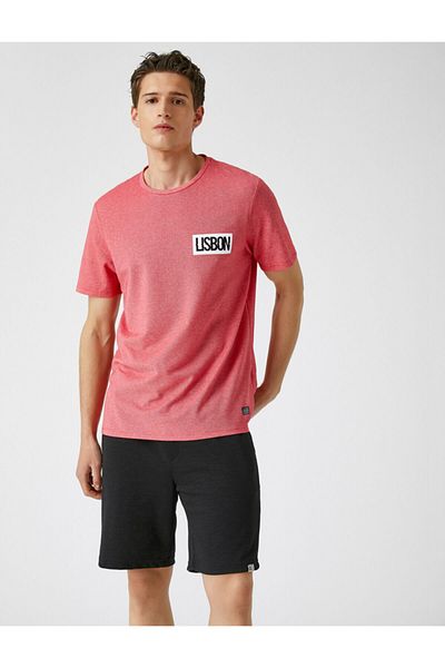 Koton Men's Red Printed T-Shirt Crew Neck Cotton