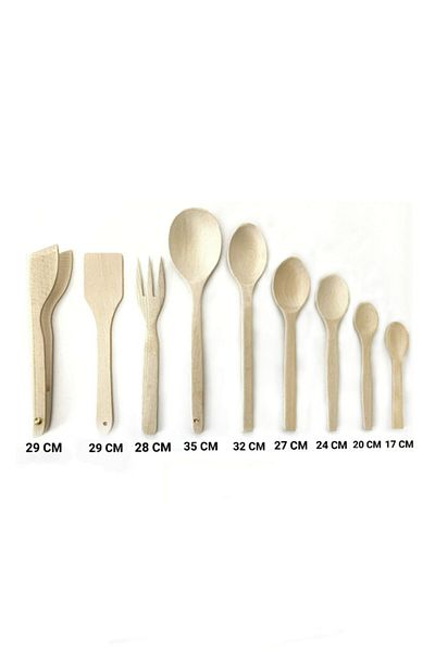 Kitchen Mania 9 Piece Wooden Spoon Wooden Spatula Serving Ladle Fork Tongs Set