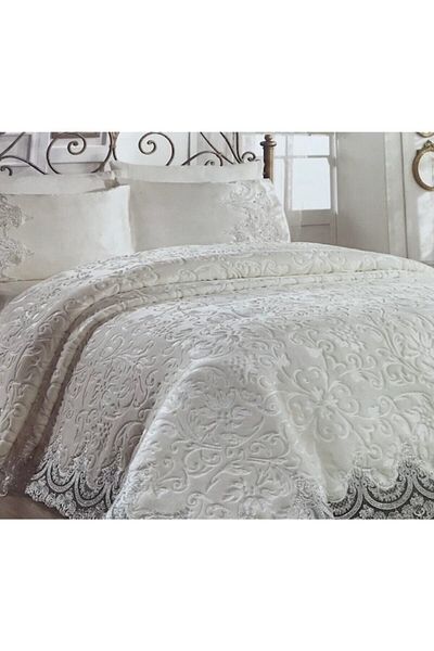 JOLLY HOME Cream 6 Piece French Lace Laced Blanket Set