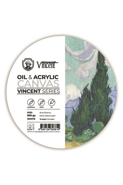Vincent Vincent Öil Acrlic Circle Canvas - 300gr 10cm White, Oil and Acirlik Paint Notebook