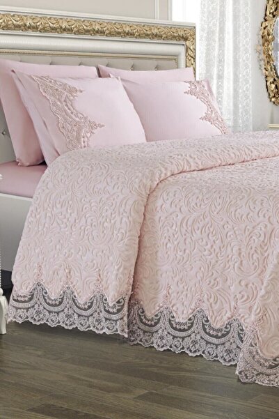 Golden Armoni Double Powder French Laced Dowry Blanket Set