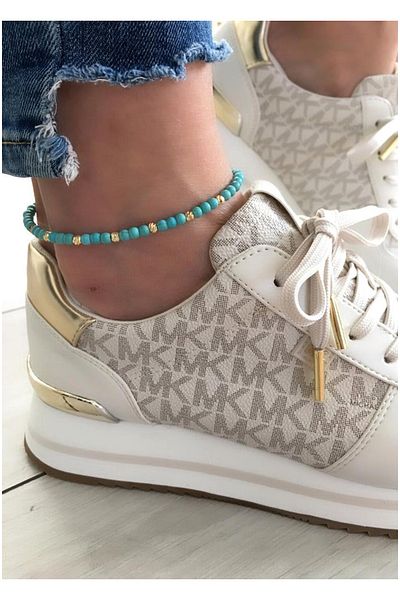 Serline Desing Women's Gold Dorica Heeled Turquoise Natural Stone Sports Anklet