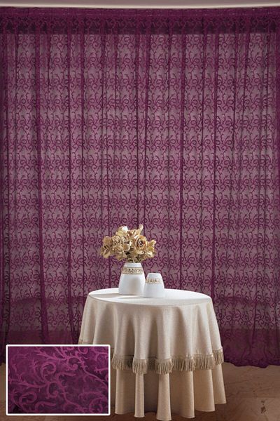 AKÇA TEKSTİL Shawl Purple Color Single Wing Ready-made Planted Pleated Background Curtain 300*260 Cm