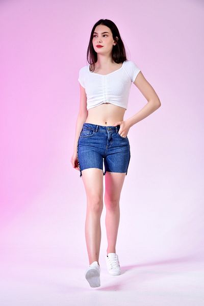 1Moda1Tarz Pantaloni scurți din denim cu dungi laterale, cu talie normală, pentru femei
