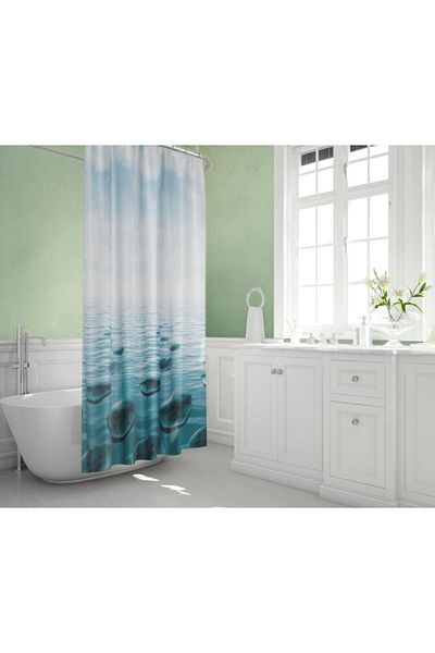 Zethome Perdeaua de dus pentru baie 5075 cu o singura aripa 1x180x200 perdea pentru cabină de duș cu inel cadou